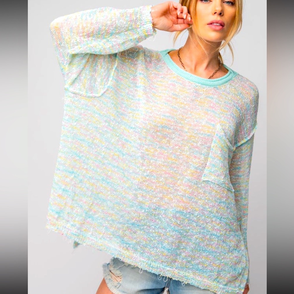 NWT Easel sheer lightweight summer sweater in mint multi color